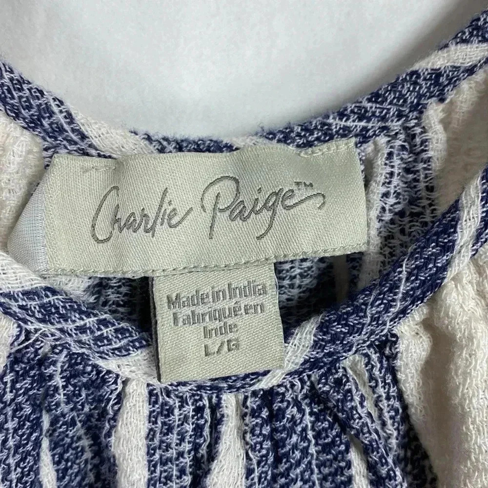 Charlie Paige Blue & Cream Stripe Large Jumper. Wide Legs & Adjustable Straps. - Picture 5 of 13